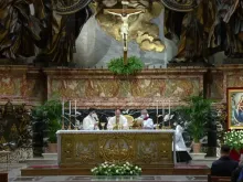 Cardinal Giovanni Battista Re presides at the Mass of the Lord’s Supper in St. Peter’s Basilica, April 1, 2021.